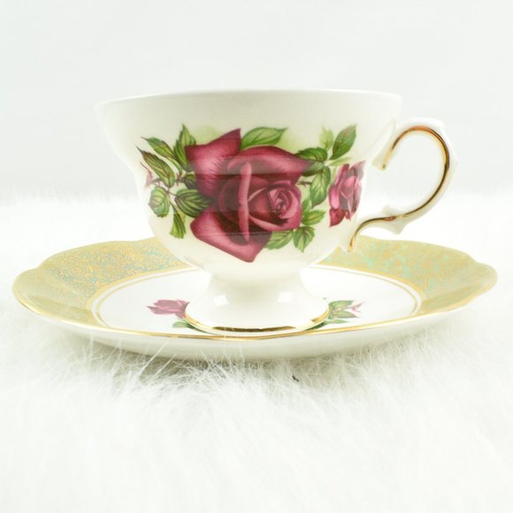 Rosina Teacup & Saucer White Gold Red Rose England - Picture 1 of 6